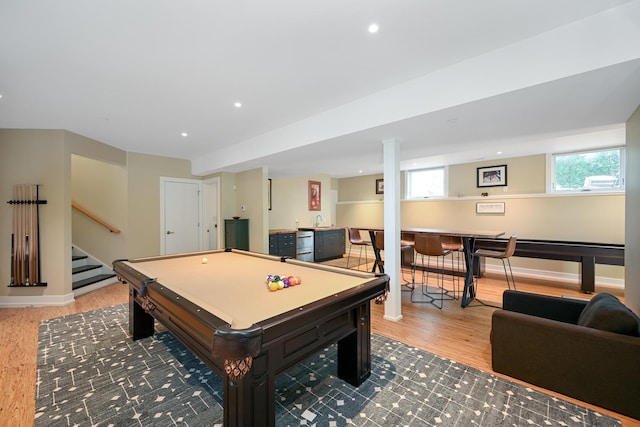 playroom featuring billiards and hardwood / wood-style floors