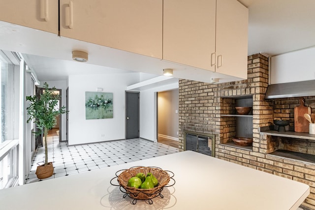 living room featuring a fireplace