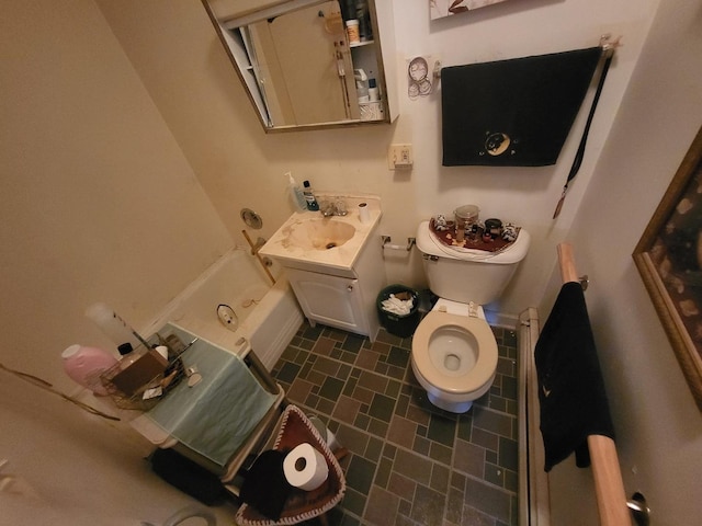 full bathroom featuring vanity, shower / tub combination, and toilet