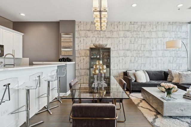 living room with dark hardwood / wood-style flooring