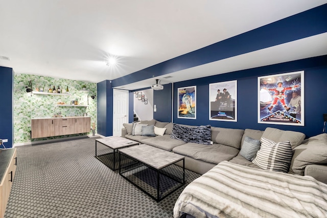 living room featuring carpet flooring