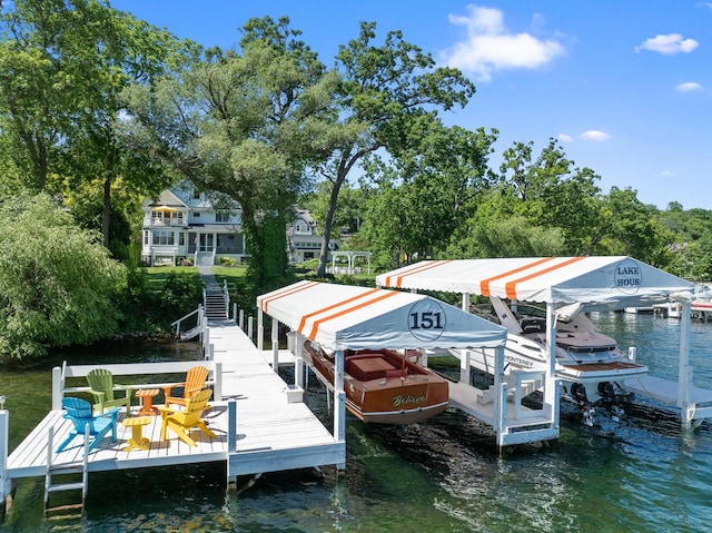 view of dock with a water view