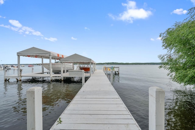 dock area with a water view