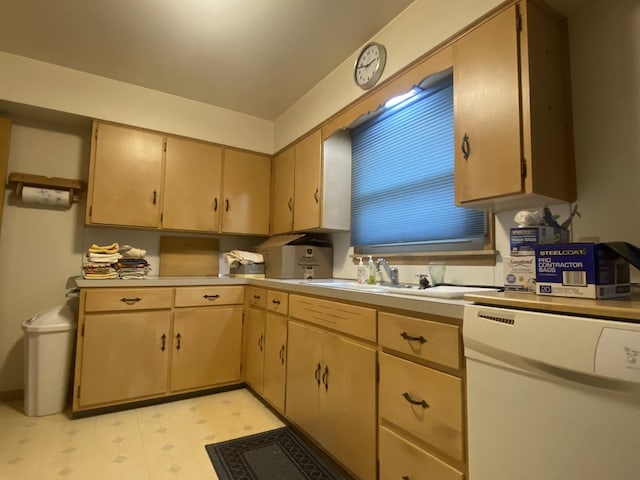 kitchen with dishwasher, sink, and light brown cabinets