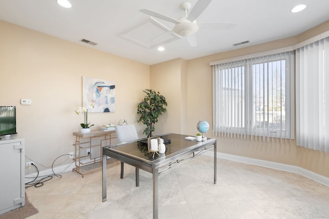 office area featuring ceiling fan