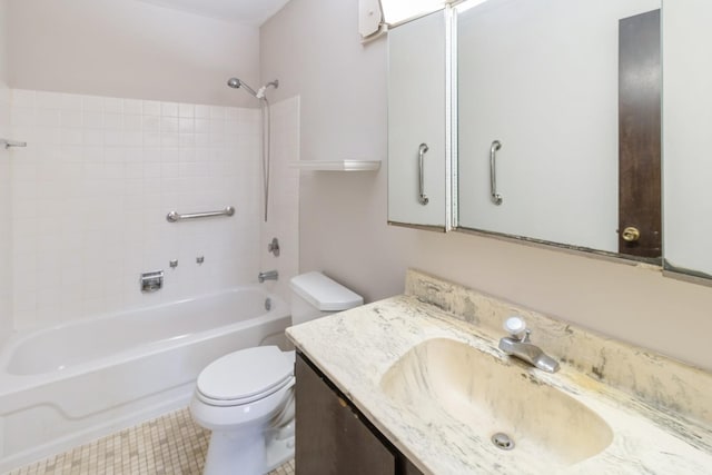 full bathroom with vanity, shower / tub combination, and toilet