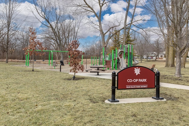 view of community with a yard and a playground