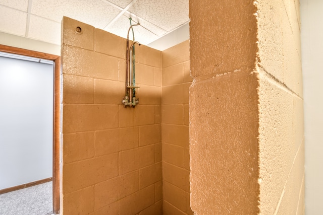 room details featuring concrete block wall