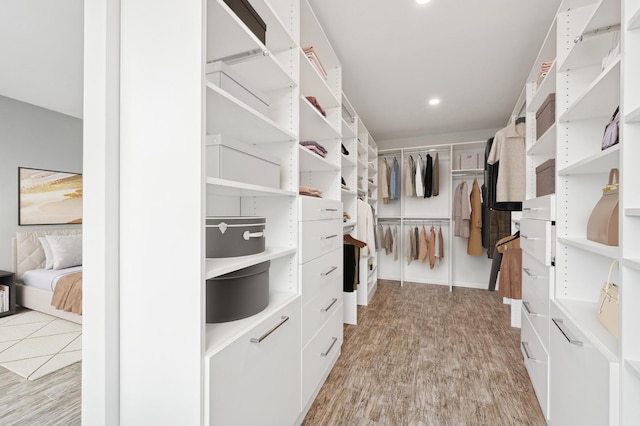 spacious closet with light hardwood / wood-style flooring