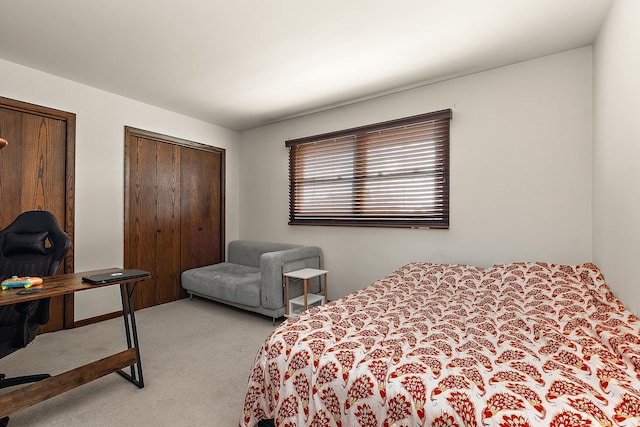 carpeted bedroom featuring two closets