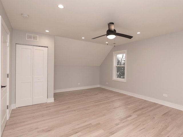 6310 Hilly Way, Cary, IL 60013 - bonus room featuring light wood finished floors, recessed lighting, ceiling fan, and lofted ceiling