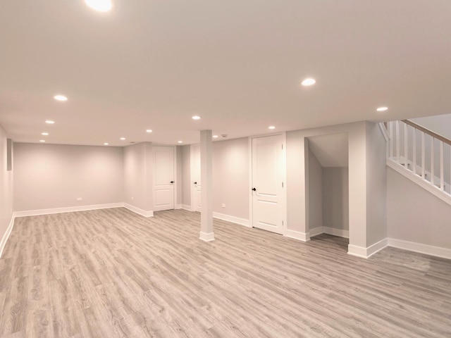 6310 Hilly Way, Cary, IL 60013 - finished basement with light wood-style floors, recessed lighting, and stairway