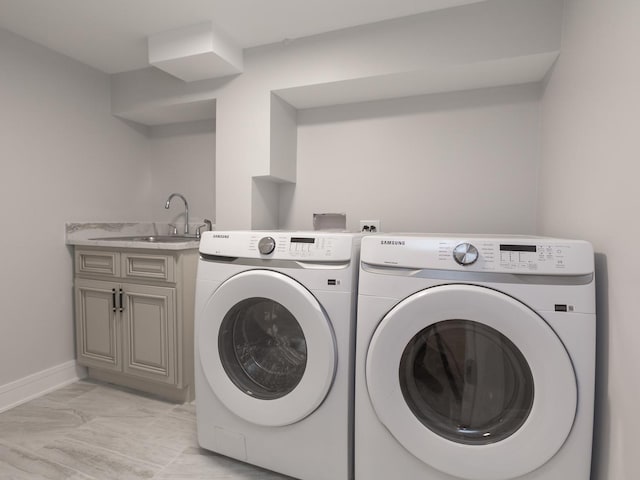 6310 Hilly Way, Cary, IL 60013 - washroom with washing machine and dryer, light marble finish floors, and cabinet space