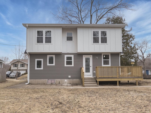 6310 Hilly Way, Cary, IL 60013 - rear view of house featuring board and batten siding and a wooden deck