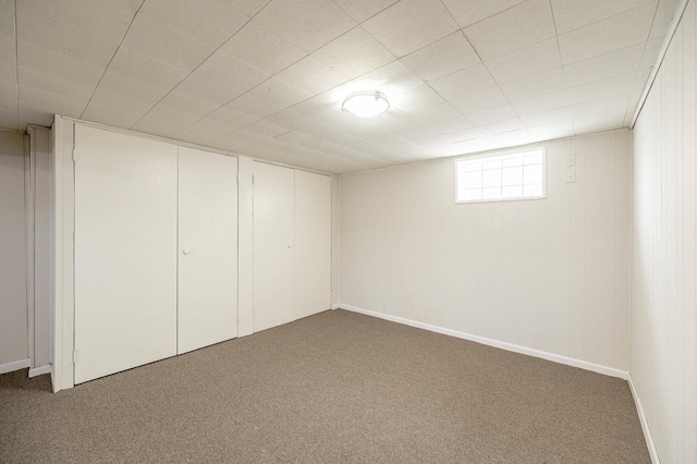 basement featuring carpet flooring