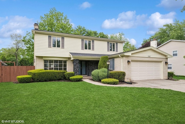 1247 Highpoint Ln, Northbrook, IL 60062 - view of front of property with a chimney, a garage, concrete driveway, and brick siding