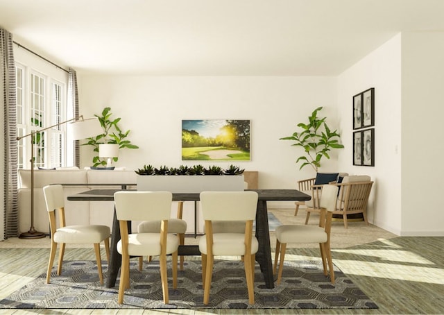 dining area with wood-type flooring