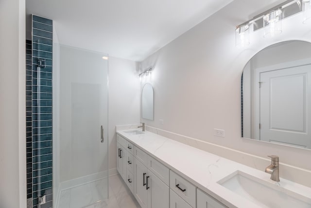 bathroom featuring vanity and walk in shower