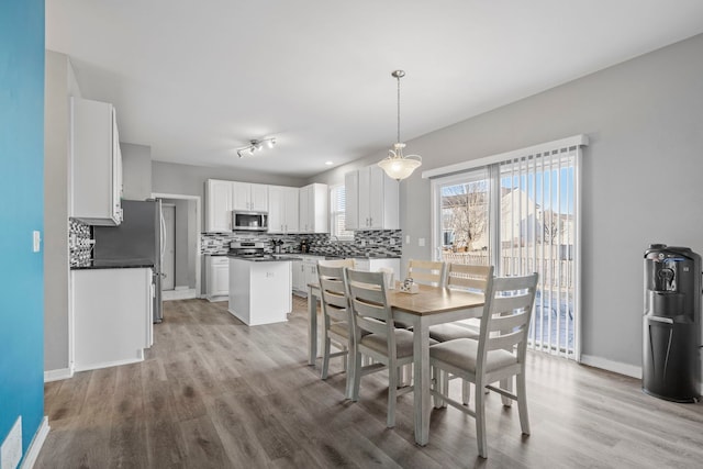 dining area with light hardwood / wood-style floors