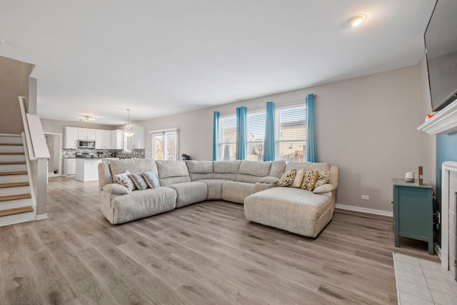 living room with light wood-type flooring