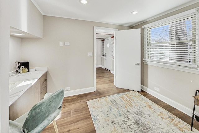 office space with hardwood / wood-style flooring