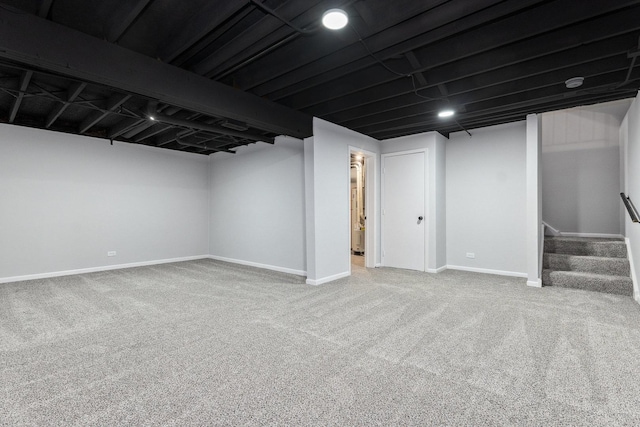 basement with carpet flooring