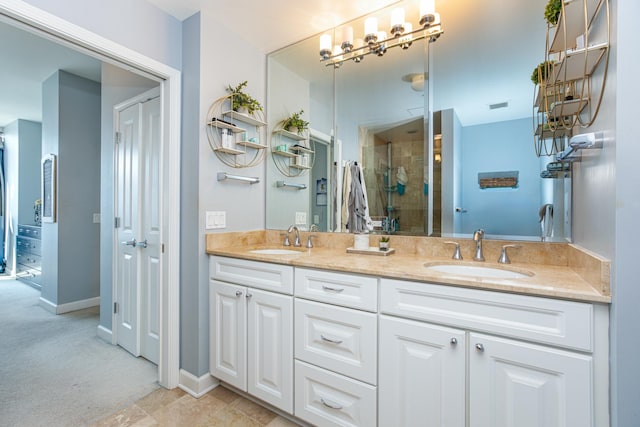 bathroom with vanity and walk in shower