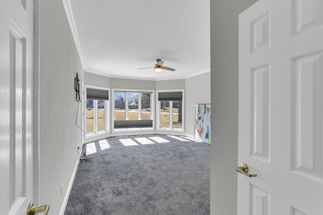 1801 Cobblefield Ct, Champaign, IL 61822 - unfurnished room with crown molding, carpet flooring, ceiling fan, and baseboards