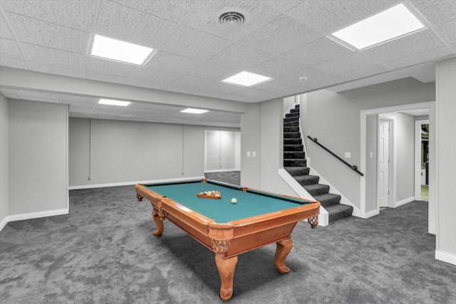 1801 Cobblefield Ct, Champaign, IL 61822 - playroom with carpet flooring, baseboards, billiards table, and a paneled ceiling