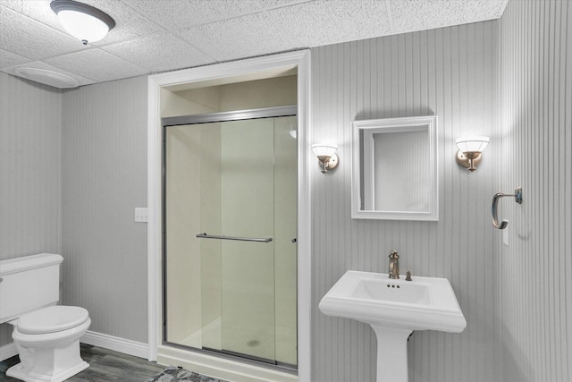 1801 Cobblefield Ct, Champaign, IL 61822 - full bathroom with toilet, a shower stall, wood finished floors, and baseboards