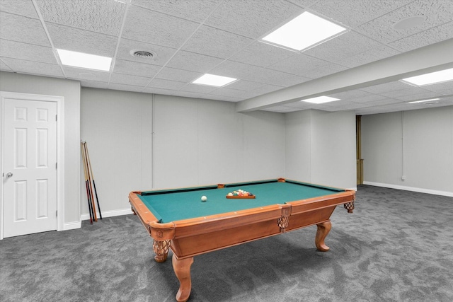 1801 Cobblefield Ct, Champaign, IL 61822 - playroom with carpet floors, baseboards, a paneled ceiling, and billiards
