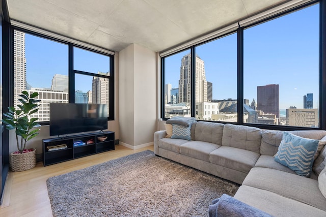 living room with a healthy amount of sunlight and light hardwood / wood-style floors