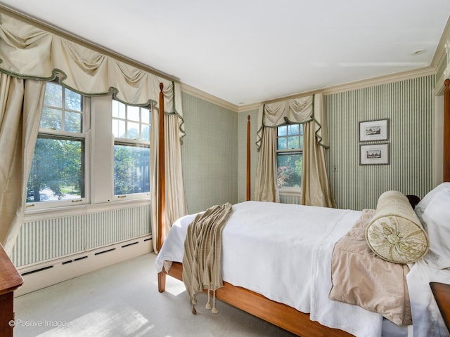 1233 Crain St, Evanston, IL 60202 - bedroom featuring ornamental molding, carpet flooring, and a baseboard heating unit