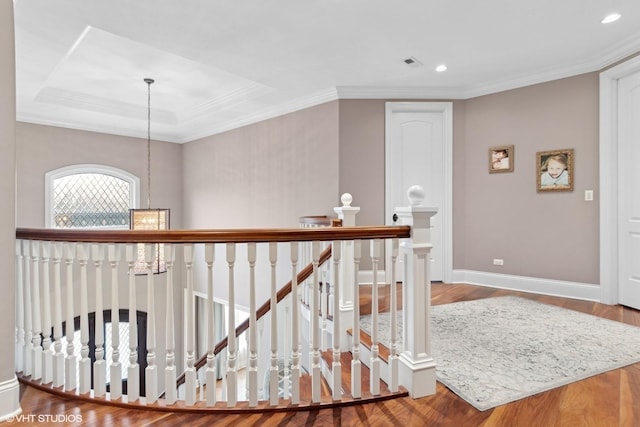 6 Ivy Ln, Oak Brook, IL 60523 - hall featuring recessed lighting, baseboards, an upstairs landing, wood finished floors, and visible vents