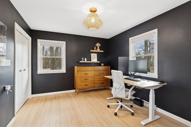 office space featuring light hardwood / wood-style floors