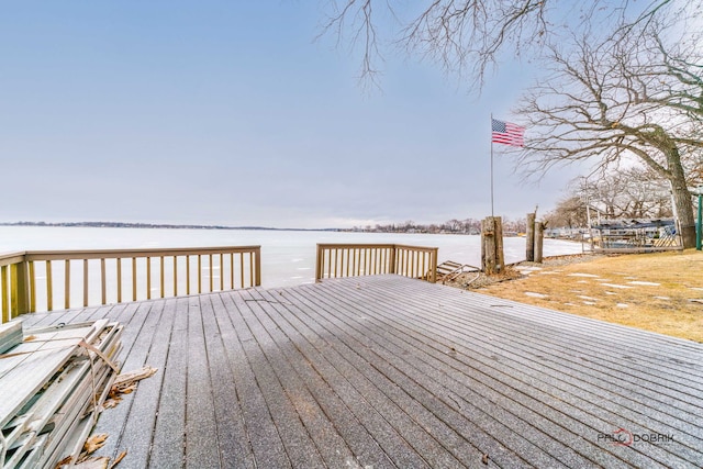 deck with a water view