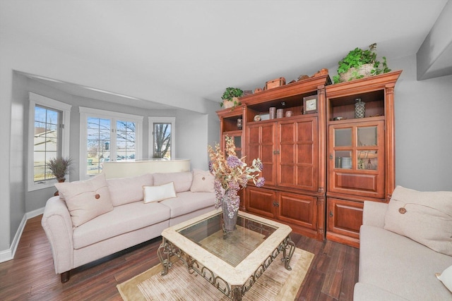 living room with dark wood-type flooring