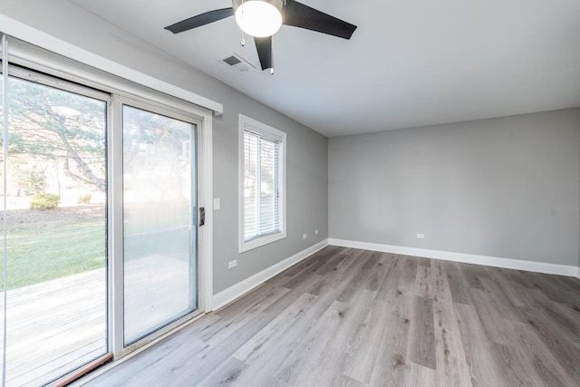 interior space featuring ceiling fan and light hardwood / wood-style floors