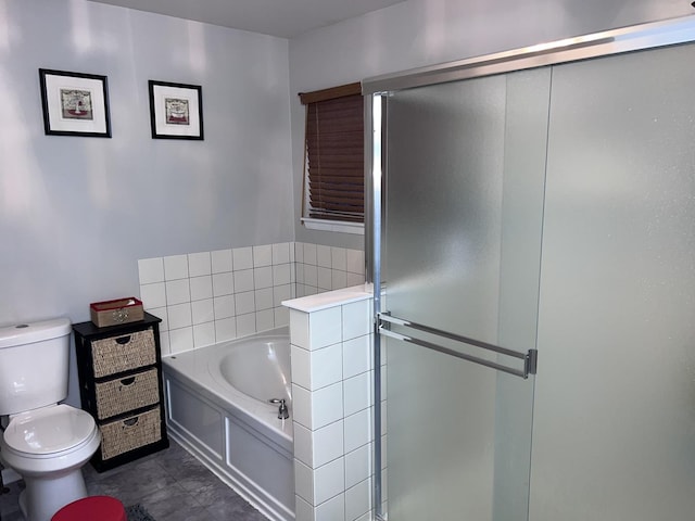 bathroom with independent shower and bath and toilet