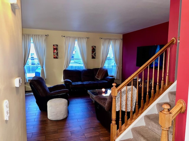 living room featuring dark hardwood / wood-style floors