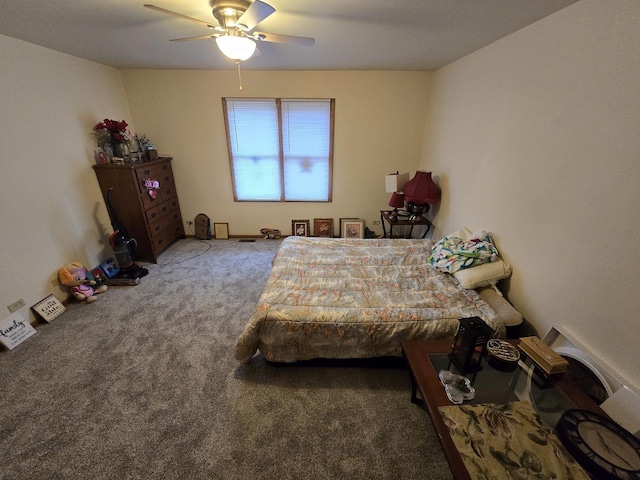 bedroom featuring ceiling fan and carpet flooring