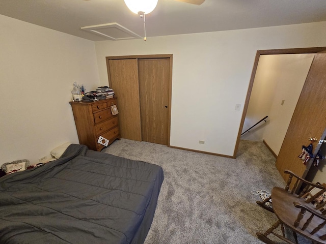 carpeted bedroom with a closet