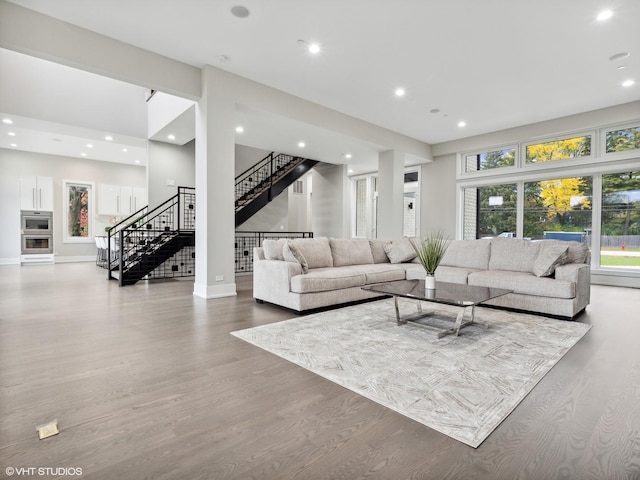 living room with hardwood / wood-style floors