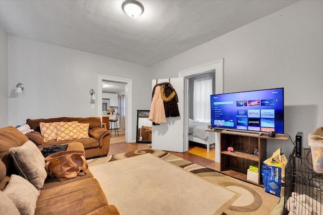 living room with light hardwood / wood-style flooring