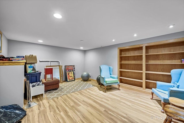 sitting room with light hardwood / wood-style floors