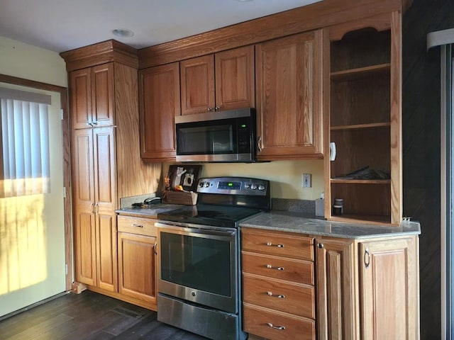 kitchen with stainless steel appliances and dark hardwood / wood-style floors