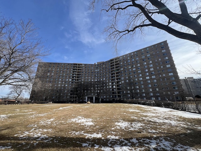 view of snow covered building