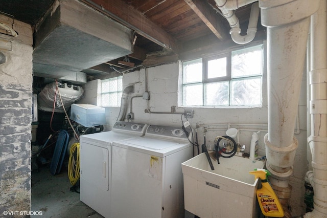 laundry area featuring washing machine and dryer and sink