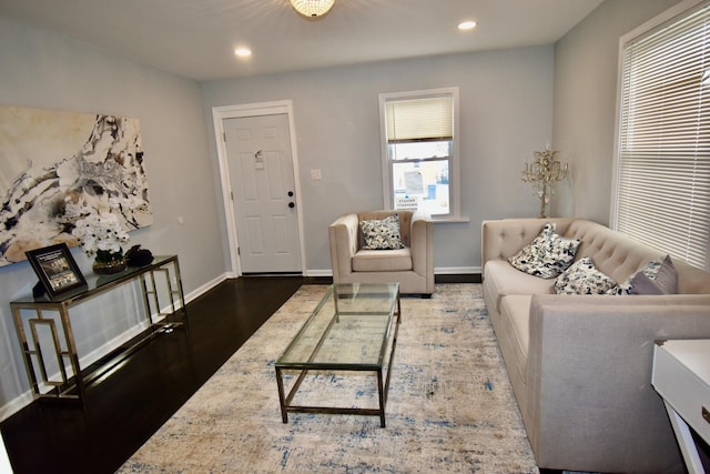 living room with dark wood-type flooring