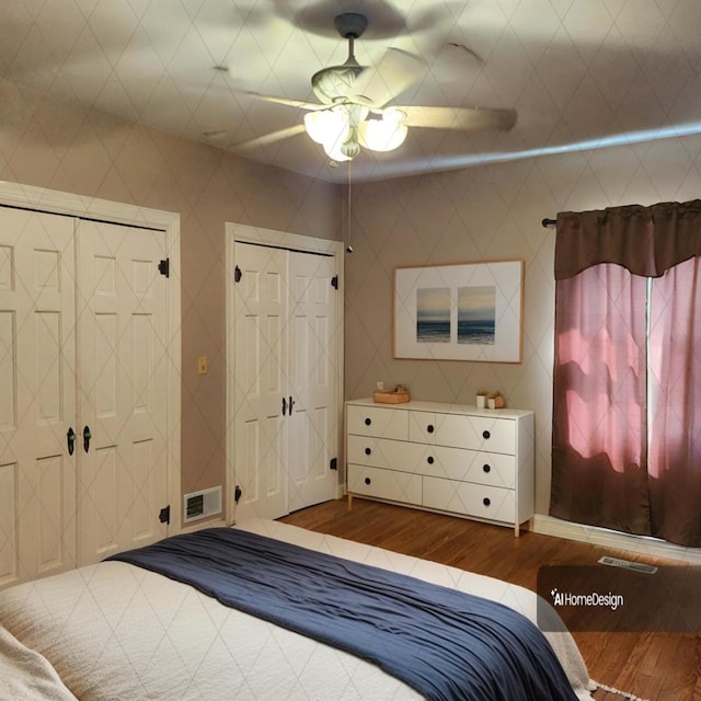 bedroom featuring ceiling fan and hardwood / wood-style floors